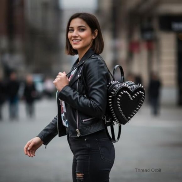 Mini Heart Shaped Backpack with Spikes, Leopard Print, Adjustable Straps main image 5